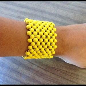 Vintage Yellow Wood Bracelet Bead Wide Stretch
